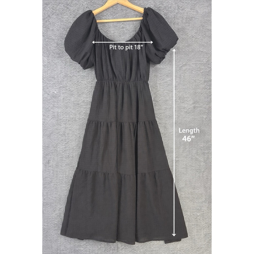 ASTR The Label Black Tiered Puff Sleeve Midi Dress Boho Goth Romantic Prairie S - Picture 9 of 9